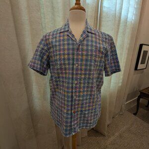 Isaia Napoli Shirt Size 15.75 (EU40) Lightweight Blue Plaid Short Sleeve
